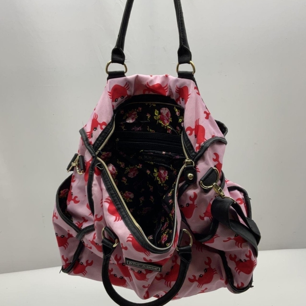 Rare Betsey Johnson Pink Crabby Heart Print Women's Bag - Picture 6 of 8